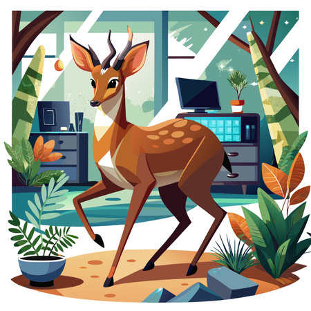 Duiker deer isolated walks office vector. AI generated image. Clipart cartoon design iconのイラスト素材