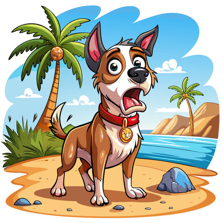 Dunker dog shocked stands beach vector. AI generated image. Clipart cartoon design iconのイラスト素材