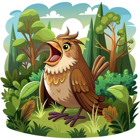 Dunnock bird upset laughs forest vector. AI generated image. Clipart cartoon design iconのイラスト素材