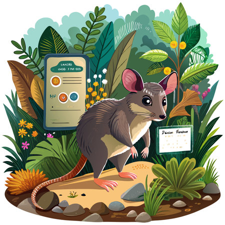 Dunnart rodent stupid lies jungle vector. AI generated image. Clipart cartoon design iconのイラスト素材