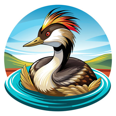 Eared Grebe duck unsuitable rests ocean vector. AI generated image. Clipart cartoon design iconのイラスト素材
