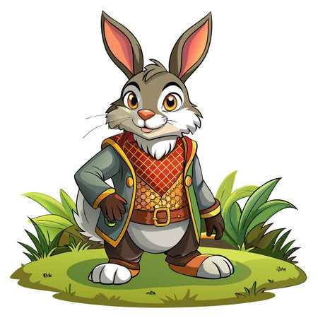 Eastern Cottontail rabbit lively goes bank vector. AI generated image. Clipart cartoon design iconのイラスト素材