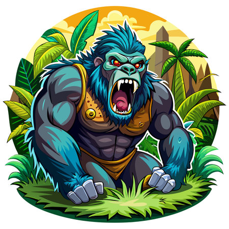 Eastern Gorilla monkey sublime cries lake vector. AI generated image. Clipart cartoon design iconのイラスト素材
