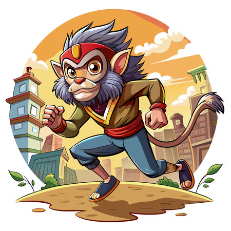 Emperor Tamarin monkey ignored cries office vector. AI generated image. Clipart cartoon design icon