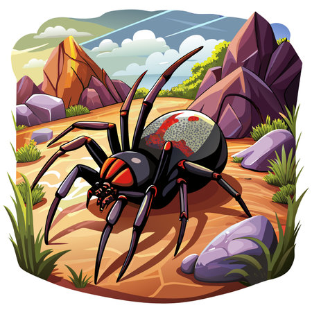 False Black Widow Spider powerless lies bank vector. AI generated image. Clipart cartoon design iconのイラスト素材