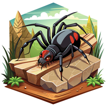 False Black Widow Spider panicked angry room vector. AI generated image. Clipart cartoon design iconのイラスト素材