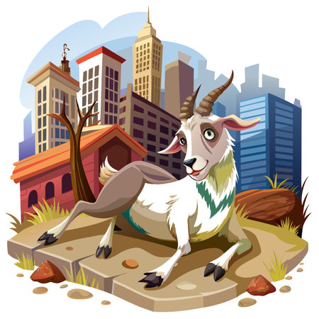 Fainting Goat hopeless goes city vector. AI generated image. Clipart cartoon design iconのイラスト素材