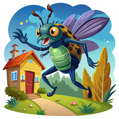 Figeater Beetle bug pleasant runs house vector. AI generated image. Clipart cartoon design iconのイラスト素材