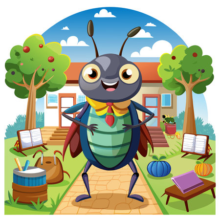Figeater Beetle bug satisfied cries school vector. AI generated image. Clipart cartoon design iconのイラスト素材