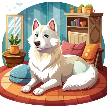 Eskimo Dog deceived rests room vector. AI generated image. Clipart cartoon design iconのイラスト素材