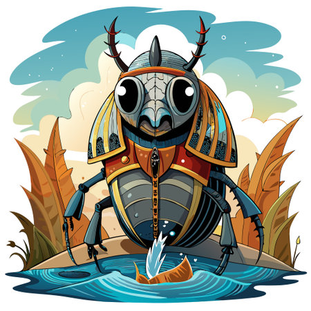 Deathwatch Beetle bug lost smiles ocean vector. AI generated image. Clipart cartoon design iconのイラスト素材