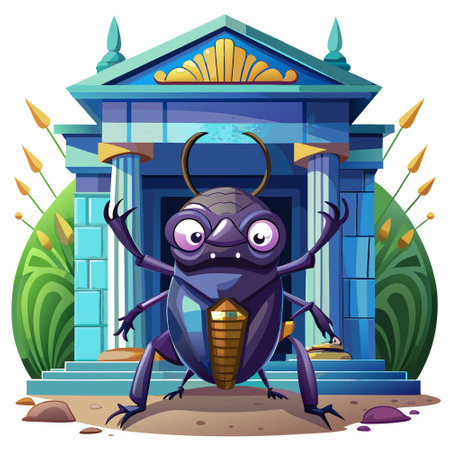 Darkling Beetle bug anxious goes bank vector. AI generated image. Clipart cartoon design iconのイラスト素材