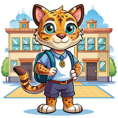 Cougar leopard despicable angry bank vector. AI generated image. Clipart cartoon design iconのイラスト素材