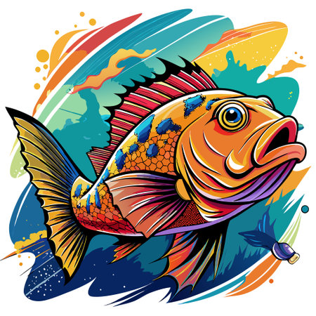 Cubera Snapper fish desecrated sits street vector. AI generated image. Clipart cartoon design iconのイラスト素材