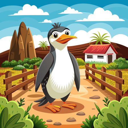 Finch bird amazed runs village vector. AI generated image. Clipart cartoon design iconのイラスト素材