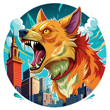 Finnish Spitz dog distressed screams city vector. AI generated image. Clipart cartoon design iconのイラスト素材