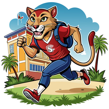 Florida Panther kind runs school vector. AI generated image. Clipart cartoon design iconのイラスト素材