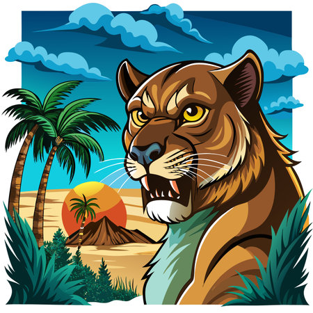 Florida Panther left screams sea vector. AI generated image. Clipart cartoon design iconのイラスト素材