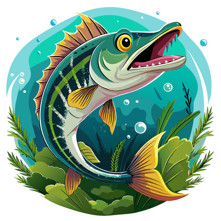 Florida Gar fish horrified lies sea vector. AI generated image. Clipart cartoon design iconのイラスト素材