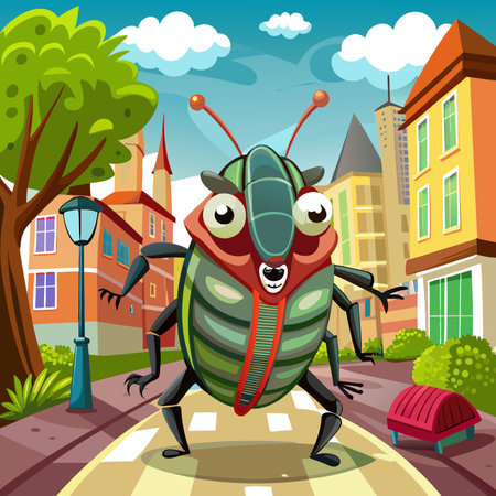 Flour Beetle bug scary walks street vector. AI generated image. Clipart cartoon design iconのイラスト素材