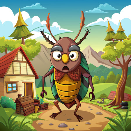 Flour Beetle bug repulsive sits village vector. AI generated image. Clipart cartoon design iconのイラスト素材