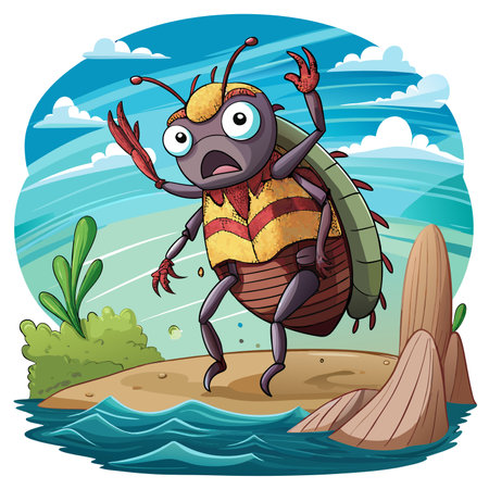 Flour Beetle bug scared stay sea vector. AI generated image. Clipart cartoon design iconのイラスト素材