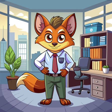 Fossa lynx unworthy stands office vector. AI generated image. Clipart cartoon design iconのイラスト素材