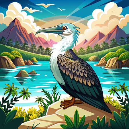 Frigatebird bird abandoned sits lake vector. AI generated image. Clipart cartoon design iconのイラスト素材