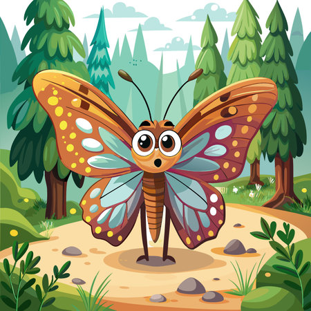 Fritillary Butterfly disappointed stands forest vector. AI generated image. Clipart cartoon design iconのイラスト素材