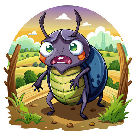 Fungus Beetle bug terrible cries farm vector. AI generated image. Clipart cartoon design iconのイラスト素材