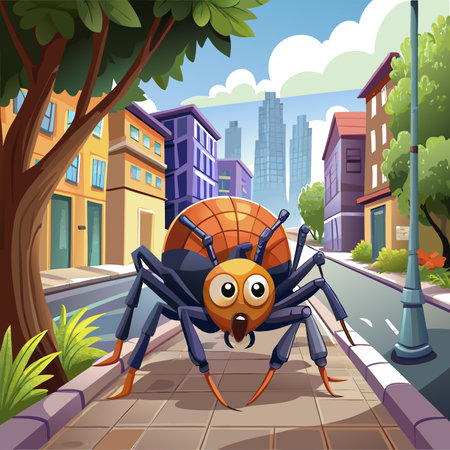 Funnel Web Spider worried walks street vector. AI generated image. Clipart cartoon design iconのイラスト素材