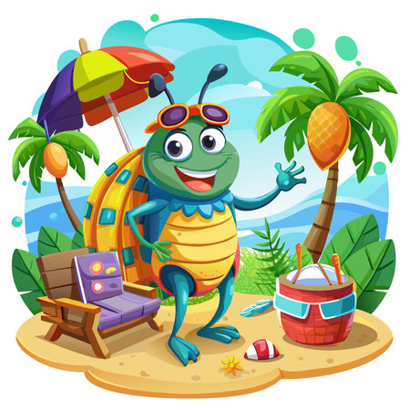 Furniture Beetle bug cooperative runs forest vector. AI generated image. Clipart cartoon design iconのイラスト素材