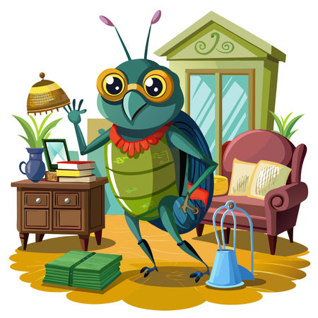 Furniture Beetle bug caring goes sea vector. AI generated image. Clipart cartoon design iconのイラスト素材