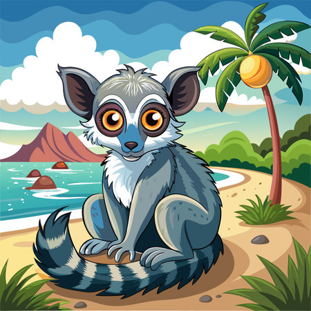 Galago monkey glowy lies ocean vector. AI generated image. Clipart cartoon design iconのイラスト素材