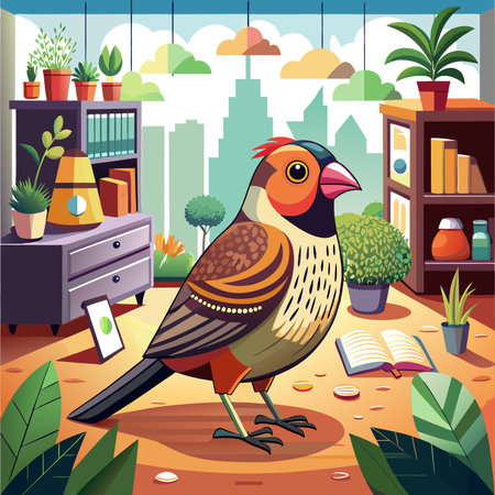 Finch bird admired looks office vector. AI generated image. Clipart cartoon design iconのイラスト素材