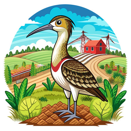 Galapagos Whimbrel Bird helpless sits farm vector. AI generated image. Clipart cartoon design iconのイラスト素材