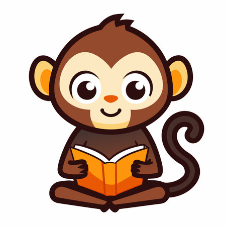 Capuchin Monkey learns kawaii. AI generated image. Clipart cartoon design iconのイラスト素材