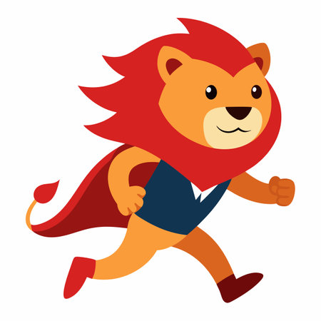 Cape Lion runs kawaii. AI generated image. Clipart cartoon design iconのイラスト素材