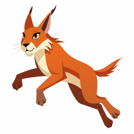 Caracal lynx jumps kawaii. AI generated image. Clipart cartoon design iconのイラスト素材