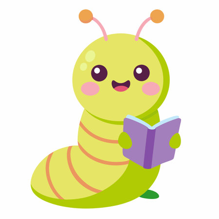 Caterpillar learns kawaii. AI generated image. Clipart cartoon design iconのイラスト素材
