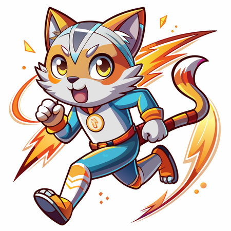 Cat runs kawaii. AI generated image. Clipart cartoon design iconのイラスト素材
