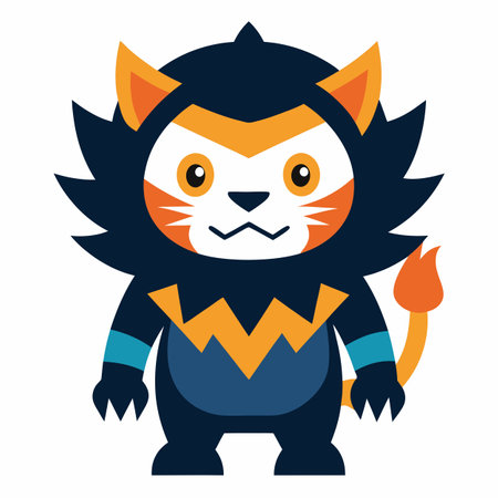 Cave Lion flies kawaii. AI generated image. Clipart cartoon design iconのイラスト素材