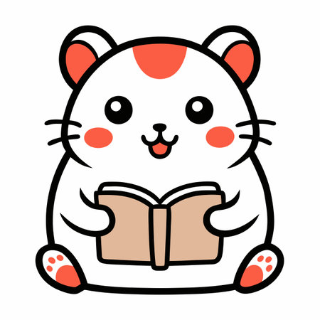 Chinese Hamster reading kawaii. AI generated image. Clipart cartoon design iconのイラスト素材