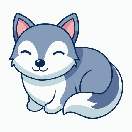 Chusky dog sleeps kawaii. AI generated image. Clipart cartoon design iconのイラスト素材