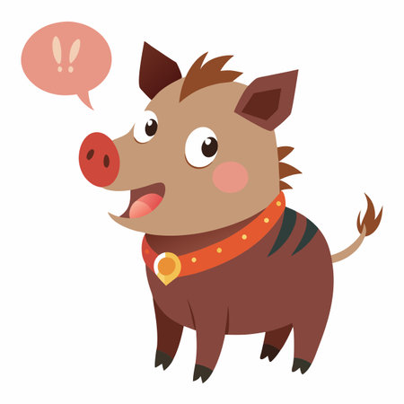 Collared Peccary pig speaks kawaii. AI generated image. Clipart cartoon design iconのイラスト素材