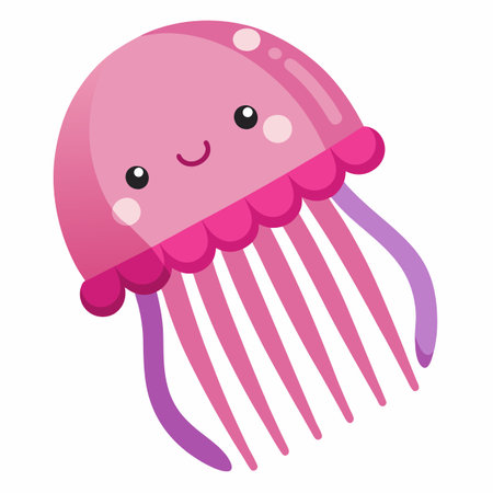 Comb Jellyfish reading kawaii. AI generated image. Clipart cartoon design iconのイラスト素材