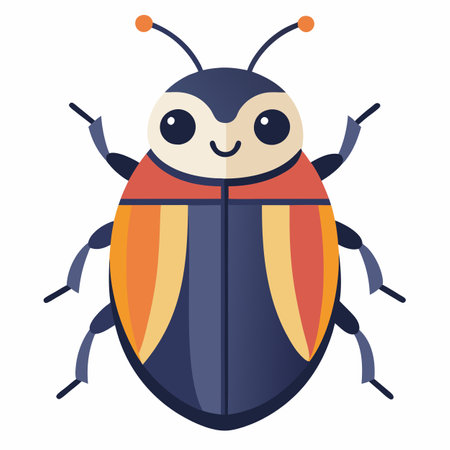 Common Beetle bug goes kawaii. AI generated image. Clipart cartoon design iconのイラスト素材