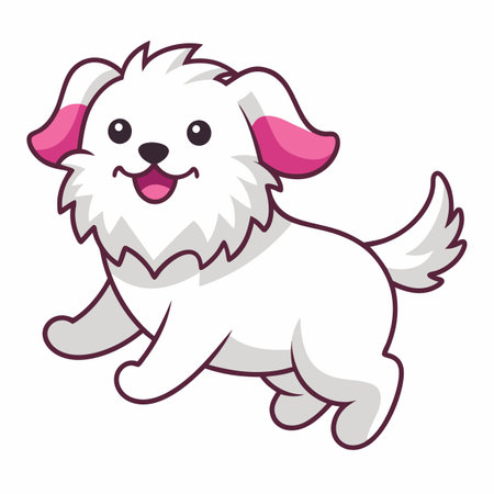 Coton De Tulear dog dancing kawaii. AI generated image. Clipart cartoon design iconのイラスト素材