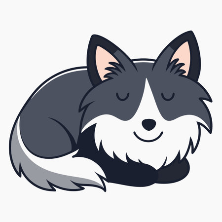 Croatian Sheepdog dog sleeps kawaii. AI generated image. Clipart cartoon design iconのイラスト素材