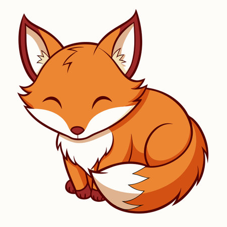 Dhole fox sleeps kawaii. AI generated image. Clipart cartoon design iconのイラスト素材